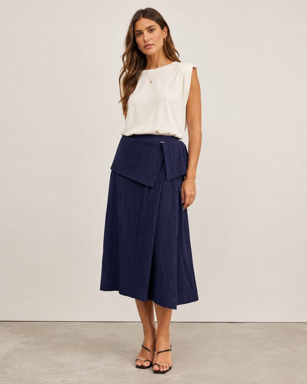 MM Lafleur Navy Blue Montgomery Pleated Skirt Womens 8 Lagenlook Designer Artsy